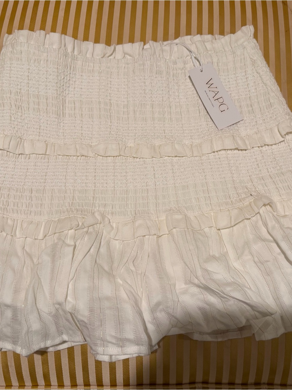 White Smocked Ruffle Mini Skirt